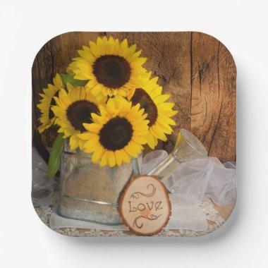 Sunflowers and Garden Watering Can Barn Wedding Paper Plates