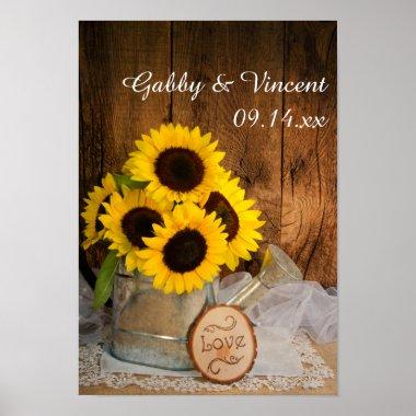 Sunflowers and Garden Watering Can Barn Wedding Poster