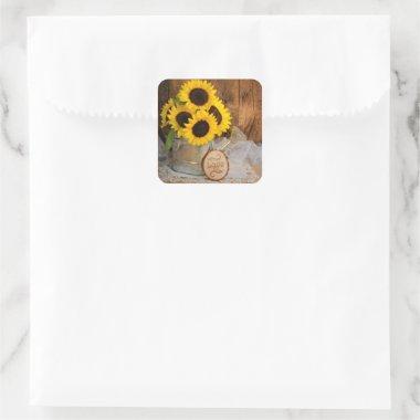 Sunflowers and Garden Watering Can Barn Wedding Square Sticker
