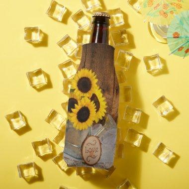 Sunflowers and Garden Watering Can Wedding Favors Bottle Cooler