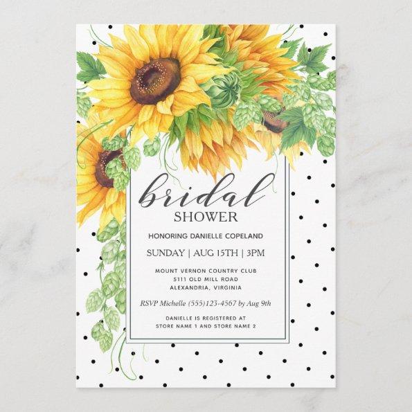 Sunflowers and Polka Dots Floral Bridal Shower Invitations