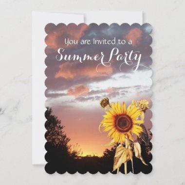 SUNFLOWERS AND SUMMER SUNSET RUSTIC WEDDING PARTY Invitations