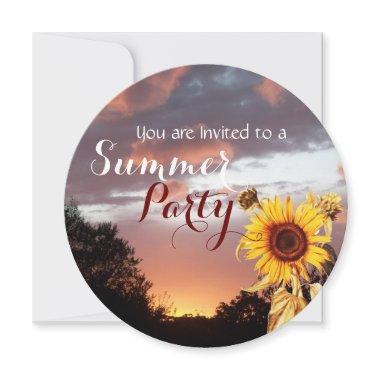 SUNFLOWERS AND SUMMER SUNSET RUSTIC WEDDING PARTY Invitations