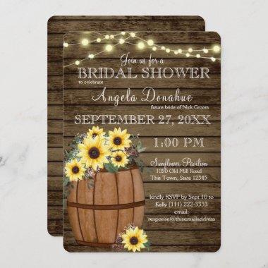 Sunflowers and Wine Barrel Rustic Bridal Shower Invitations