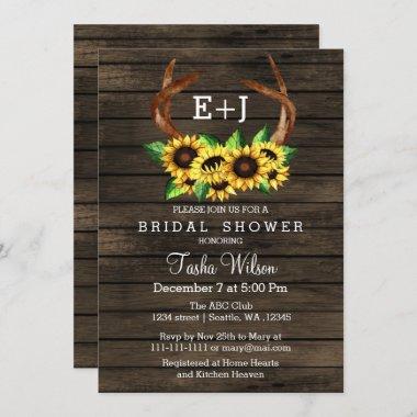 Sunflowers Antlers Country Chic Bridal Shower Invitations