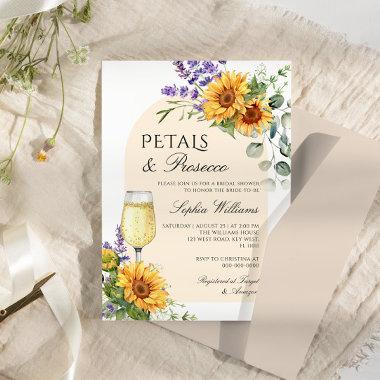 Sunflowers Arch Petals & Prosecco Bridal Shower Invitations