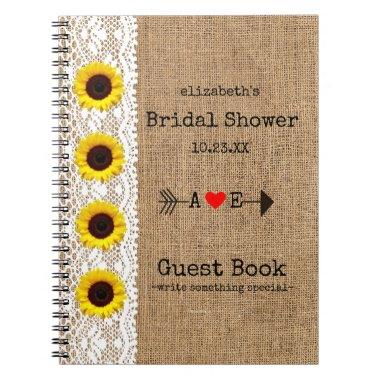 Sunflowers Arrow Burlap Lace Image Bridal Shower Notebook