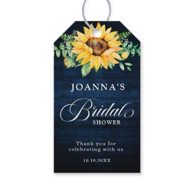 Sunflowers Baby's Breath Navy Blue Bridal Shower Gift Tags