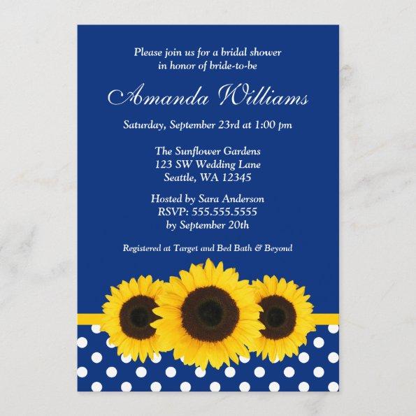 Sunflowers Blue and White Polka Dot Bridal Shower Invitations