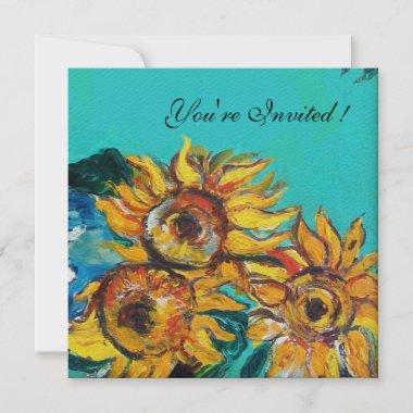 SUNFLOWERS ,BLUE TURQUOISE SUMMER PARTY Invitations
