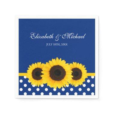 Sunflowers Blue White Polka Dot Wedding Paper Napkins
