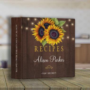 Sunflowers bouquet barn wood rustic recipes binder