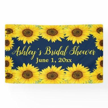 Sunflowers Bridal Shower Backdrop Navy Floral Prop Banner