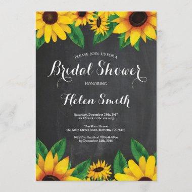 Sunflowers Bridal Shower Invitations Chalkboard
