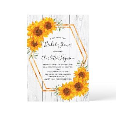 Sunflowers Bridal Shower rustic gold geometrical Invitations