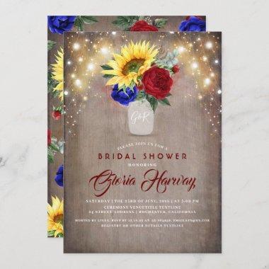 Sunflowers - Burgundy and Navy Blue Bridal Shower Invitations