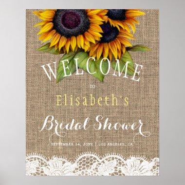Sunflowers burlap and lace autumn bridal shower poster