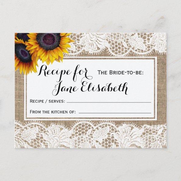 Sunflowers burlap and lace bride to be recipe Invitations