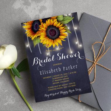 Sunflowers chic rustic string lights bridal shower Invitations