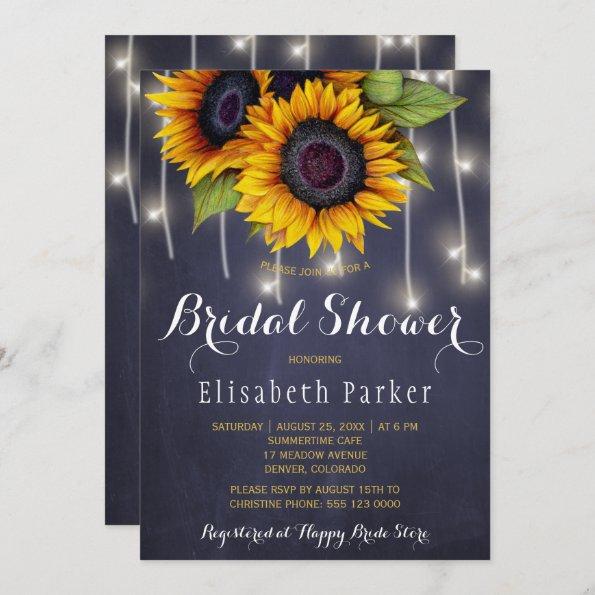 Sunflowers chic rustic string lights bridal shower Invitations
