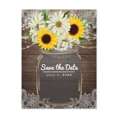 Sunflowers Daisies Mason Jar Sparkle Save the Date Announcement Post