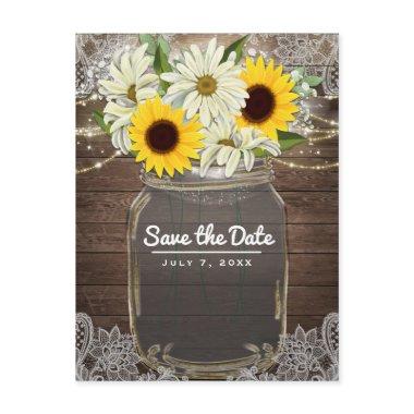 Sunflowers Daisies Mason Jar Sparkle Save the Date Announcement PostInvitations