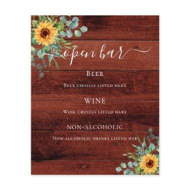 Sunflowers eucalyptus brown wood bar menu flyer