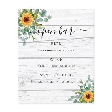 Sunflowers eucalyptus greenery wood bar menu flyer