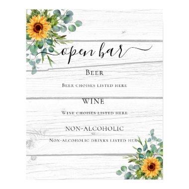 Sunflowers eucalyptus greenery wood bar menu poster