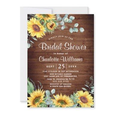 Sunflowers Eucalyptus Watercolor Bridal Shower Invitations