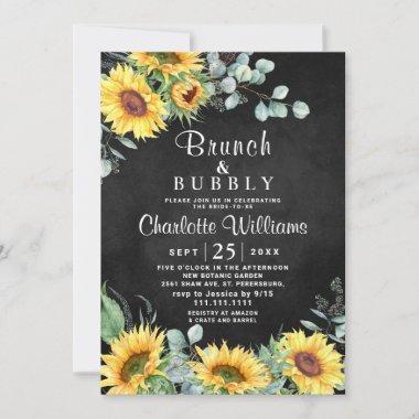 Sunflowers Eucalyptus Watercolor Brunch & Bubbly Invitations