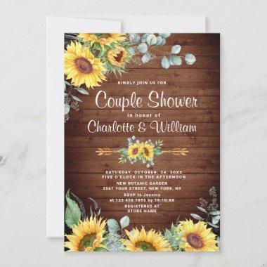 Sunflowers Eucalyptus Watercolor Couple Shower Invitations