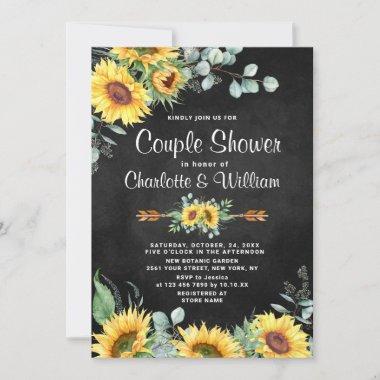 Sunflowers Eucalyptus Watercolor Couple Shower Invitations