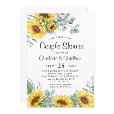 Sunflowers Eucalyptus Watercolor Couple Shower Invitations