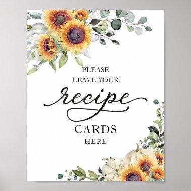 Sunflowers Fall Bridal Shower Recipe Invitations Sign