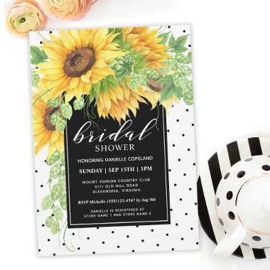 Sunflowers Floral and Polka Dots Bridal Shower Invitations