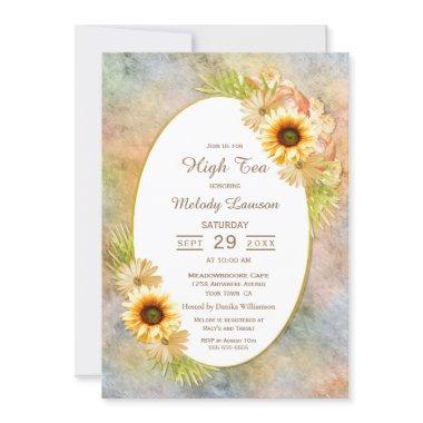 Sunflowers Floral with Gold Frame High Tea Invitations