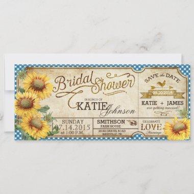 Sunflowers Gingham Country Picnic Bridal Shower Invitations
