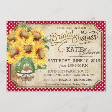 Sunflowers Gingham Country Picnic Bridal Shower Invitations