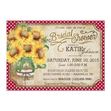 Sunflowers Gingham Country Picnic Bridal Shower Invitations