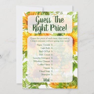 Sunflowers Guess The Price Bridal Shower Game Invitations