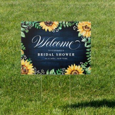 Sunflowers gypsophila Navy Bridal Shower Welcome Sign