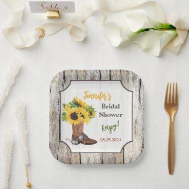 Sunflowers in Cowboy Boot Bridal Shower Paper Plates