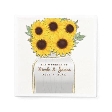 Sunflowers in Mason Jar Rustic Chic  Paper Napkins