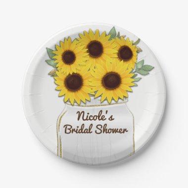 Sunflowers in Mason Jar Rustic Chic Bridal Shower Paper Plates