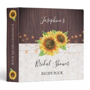 Sunflowers Lace Wood Lights Bridal Shower Recipe 3 Ring Binder