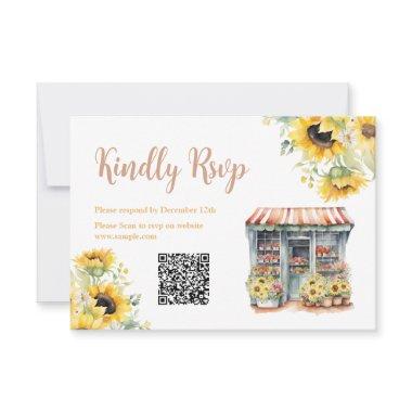 Sunflowers Market Bridal Shower QR Rsvp Card