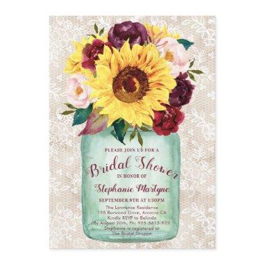 Sunflowers Mason Jar Lace Bridal Shower Invitations