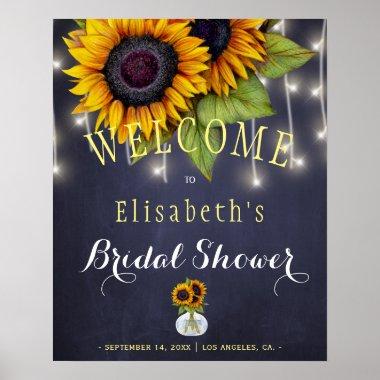 Sunflowers navy chalkboard autumn bridal shower poster