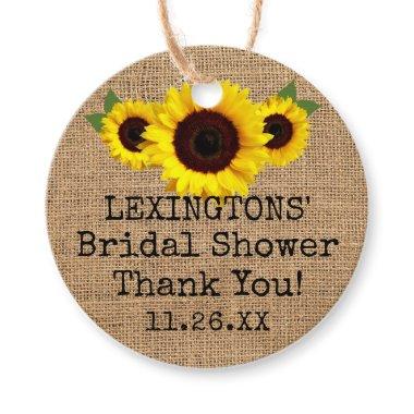 Sunflowers On Burlap Fall Bridal Shower Thank You Favor Tags